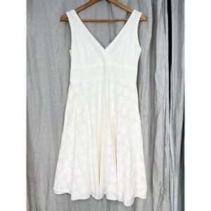 Dressbarn White Eyelet Polka Dot Cotton Dress Womens 10 V-Neck Empire Waist Line